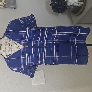 Apt. 9 Navy & White Plaid Womens Blouse